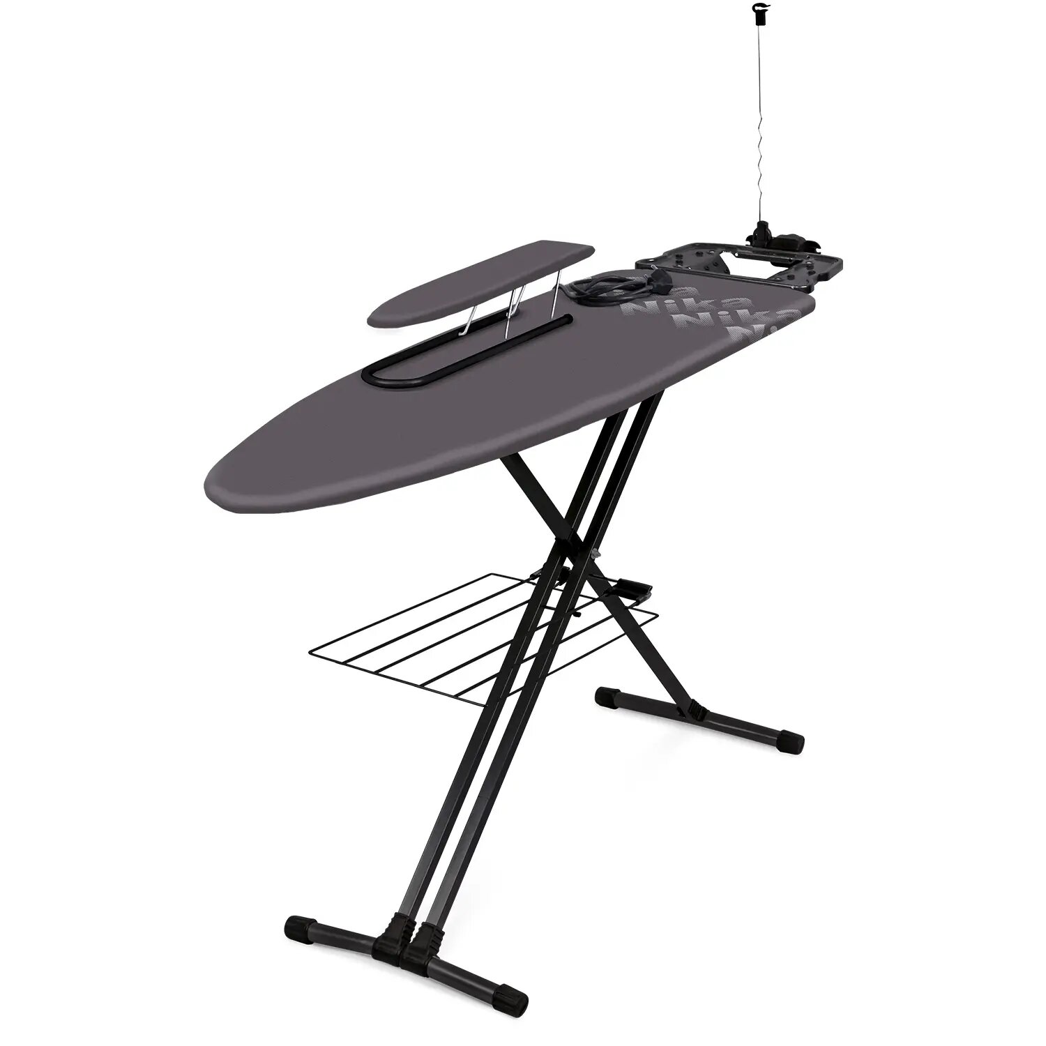 Гладильная доска 'Nika 9 тефлон' серый с полкой для утюга и держателем для одежды