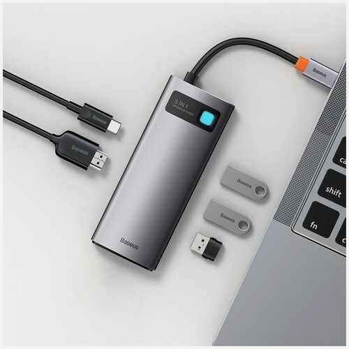Изображение товара Док-станция Baseus Metal Gleam Series 5-in-1 Type-C PD 100W HDMI 4K (CAHUB-CX0G) серый