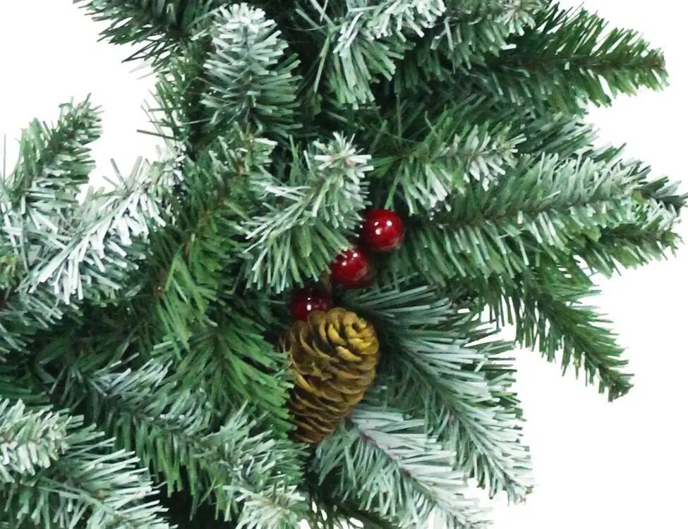 Венок новогодний заснеженный с шишками и ягодами хвоя - PVC 60 см MOROZCO