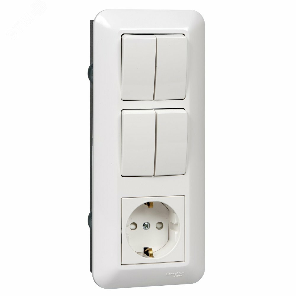 SE Wessen Прима внутр Бел Блок: Розетка с/з + Выключатель 2-кл. + Выключатель 2-кл. (индивид. упак.)