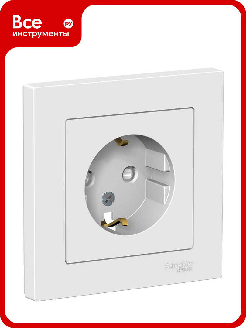 Розетка Systeme Electric ATLAS DESIGN с заземлением  защитные шторки  16А  в сборе  белая ATN000144 1240147
