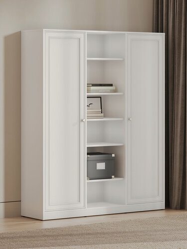 Изображение товара Распашной шкаф для одежды и хранения вещей Люсиль с полками, с нишей, 147х40.1х180.6 см, Белый арктик