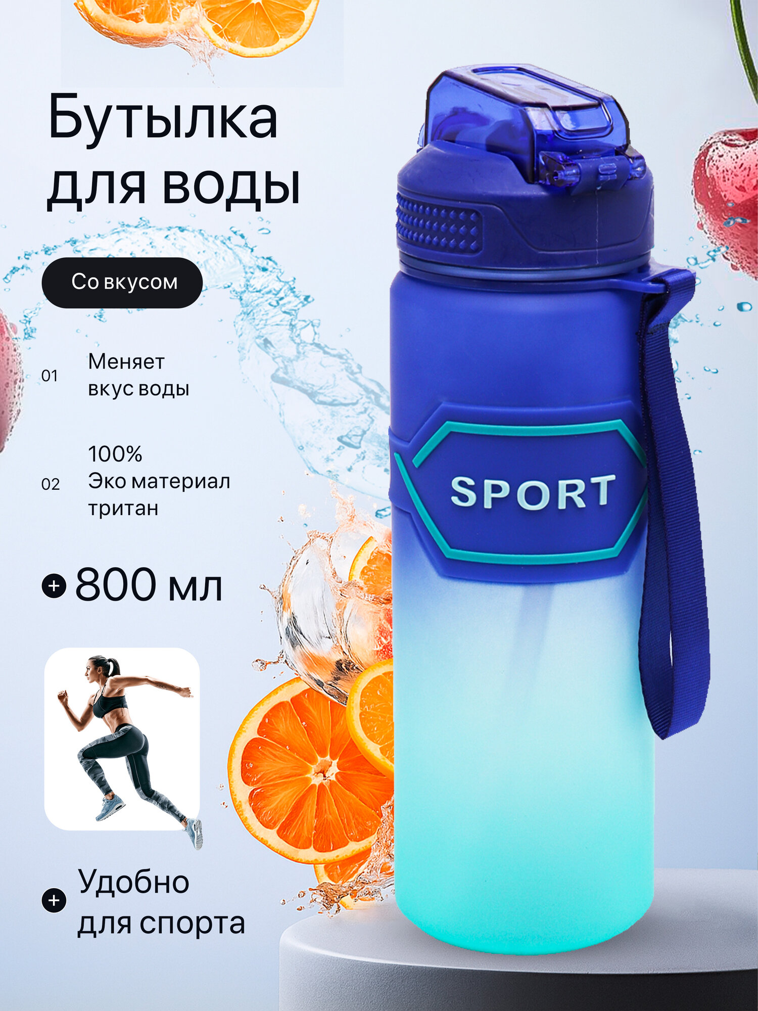 Спортивная бутылка для воды, 1 л, многоразовая, для фитнеса и тренировок