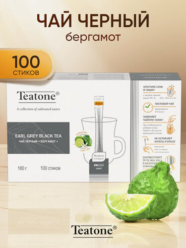 Изображение товара Чай чёрный Аромат бергамота, TEATONE, в стиках, (100шт*1,8г)