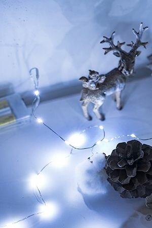 Гирлянда капельки 20 холодных белых mini-LED серебристая проволока 1.9+0.3 м батарейки SNOWHOUSE LDM020W-BO