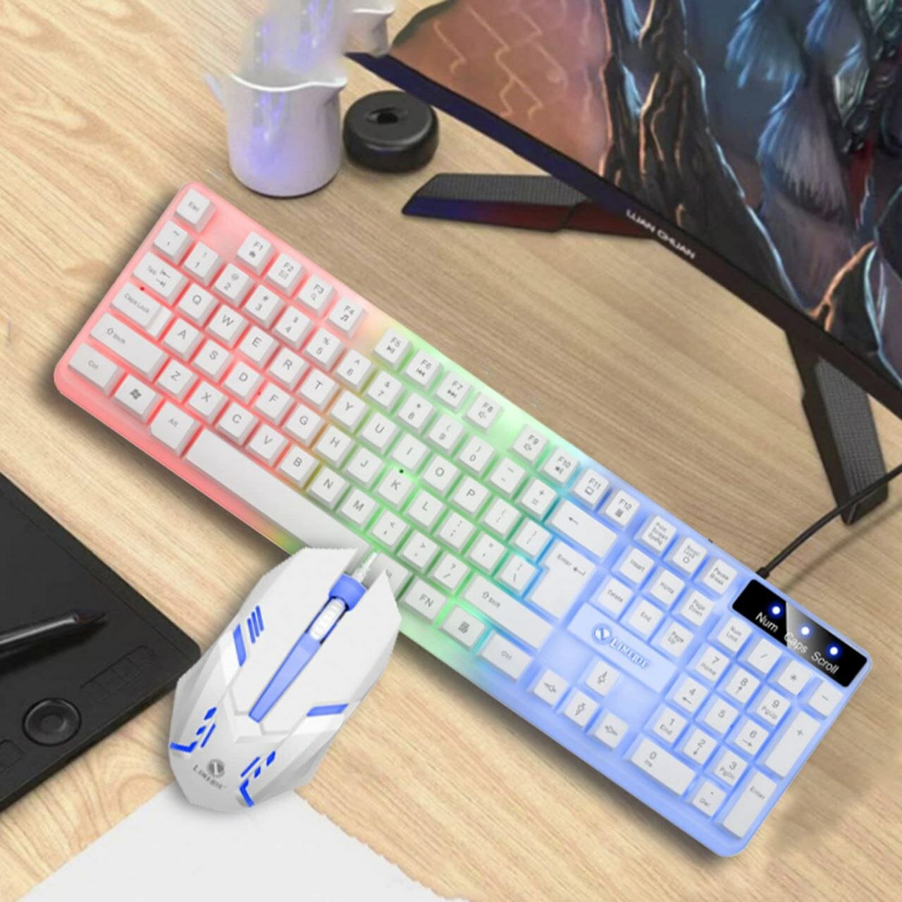 Игровой набор MILANG T6 с RGB подсветкой: клавиатура и мышь, доступен в 3 цветах