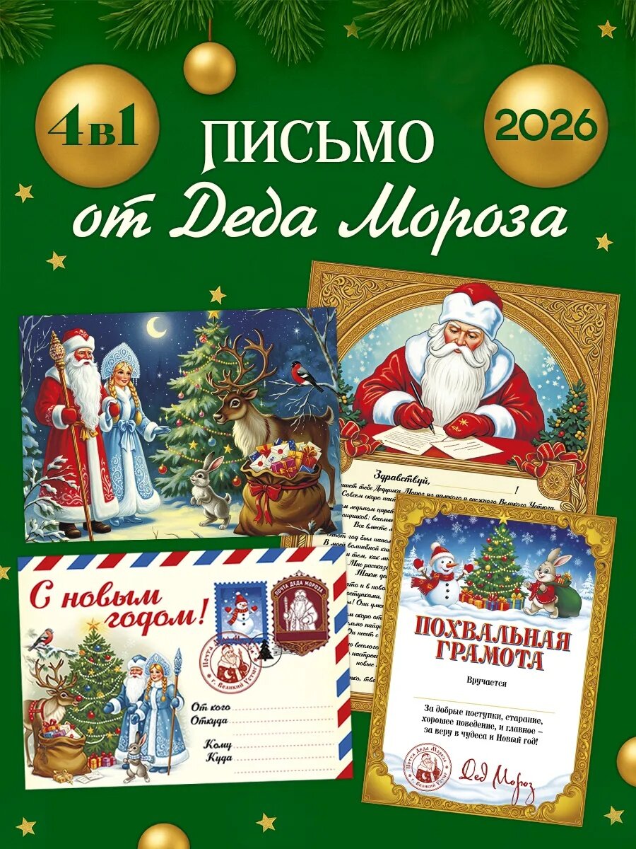 Письмо от Деда Мороза Gift Development новогодний набор для детей 2026 4 в 1