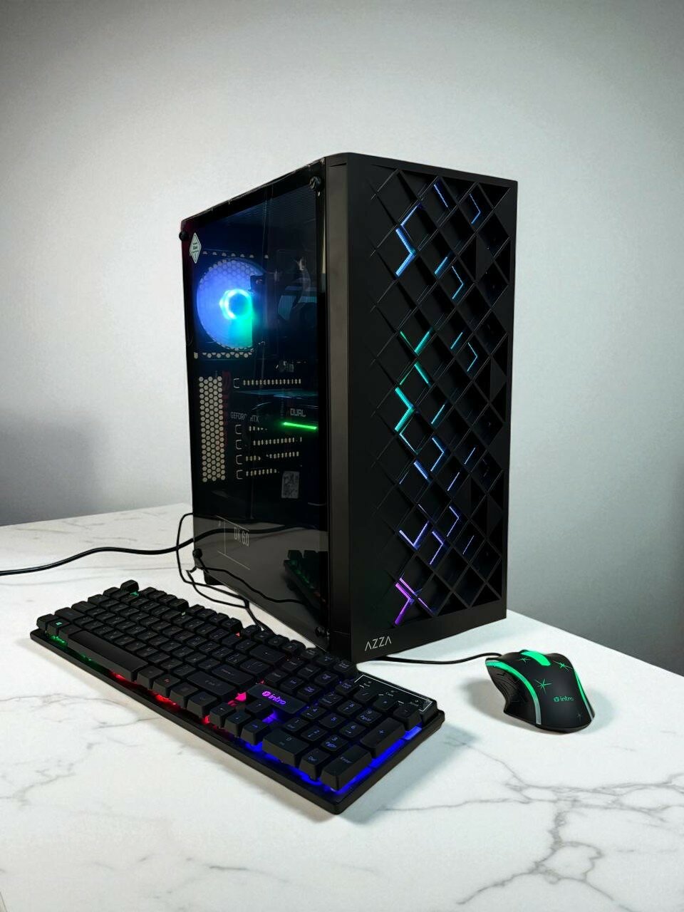 Черный игровой компьютер с набором. intel i5-12400F, RTX 5060, SSD M.2 1000Гб, 32Гб DDR4. Клавиатура + мышь.