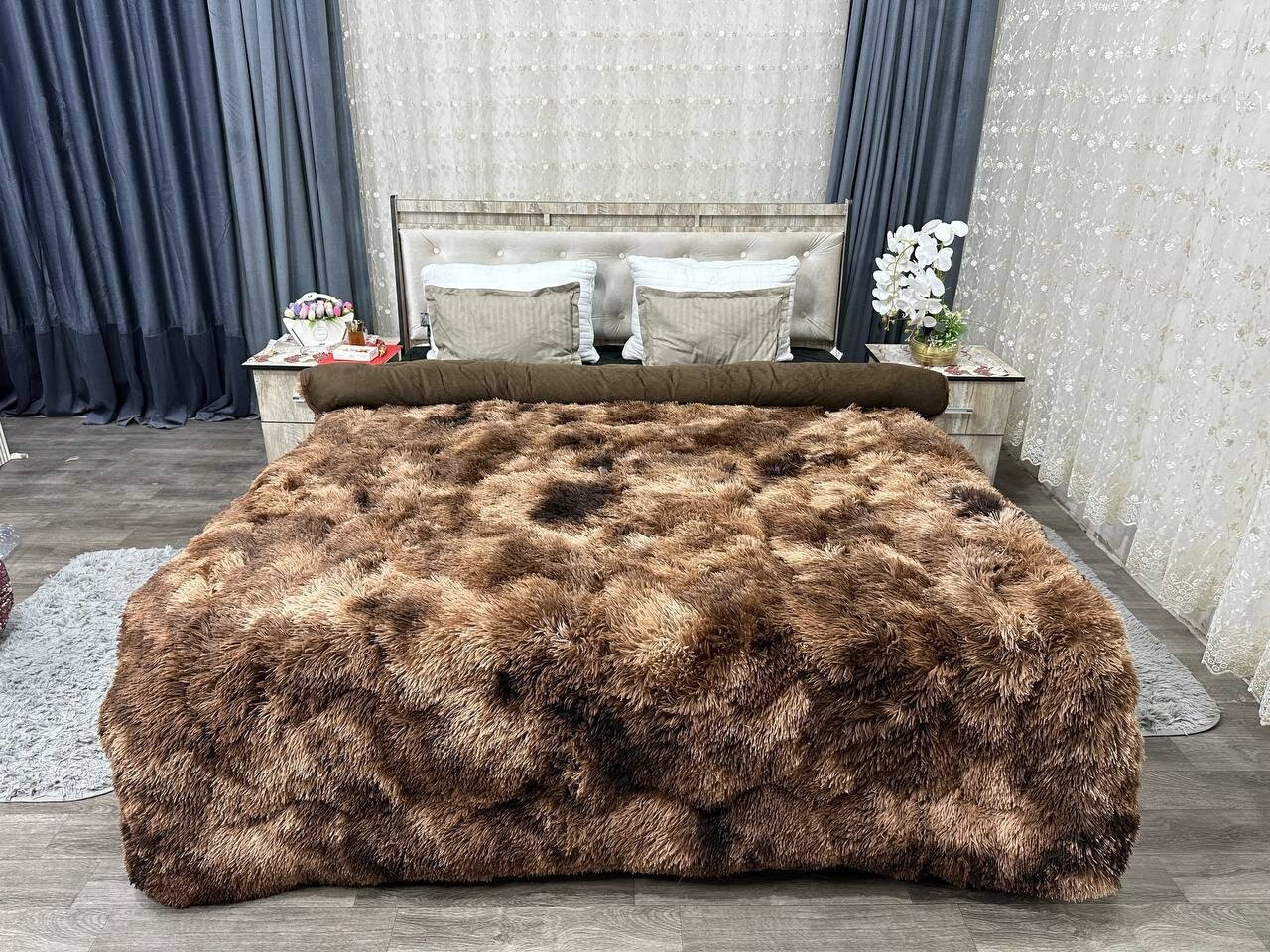 Мягкое зимнее одеяло, шерсть, двуспальное, размер 200*230см коричневый