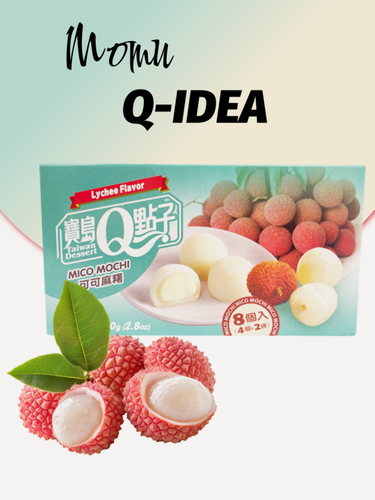 Изображение товара Какао моти Q-idea с освежающей начинкой из личи в шоколадном облаке 80 г, Тайвань