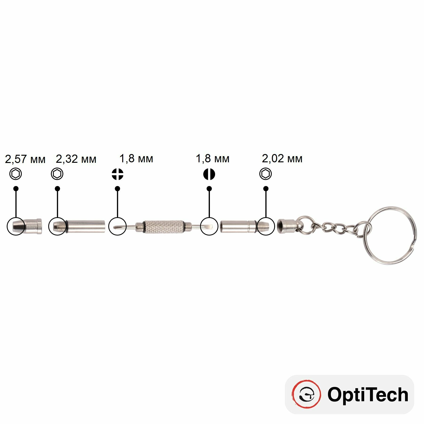 Многофункциональный набор из 5-и инструментов для мелкого ремонта OptiTech, брелок-отвёртка 300510