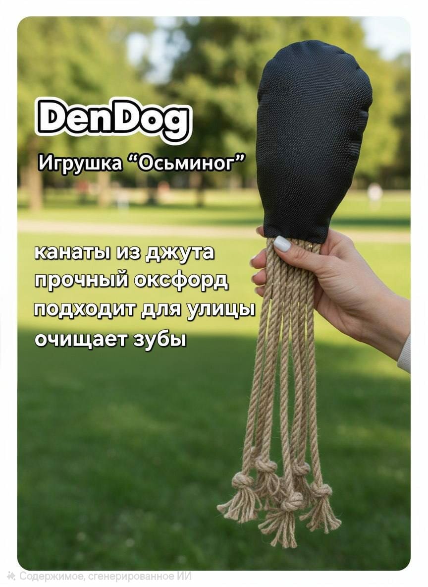 Игрушка DenDog "Осьминог" для собак канаты уличная водоотталкивающая серая