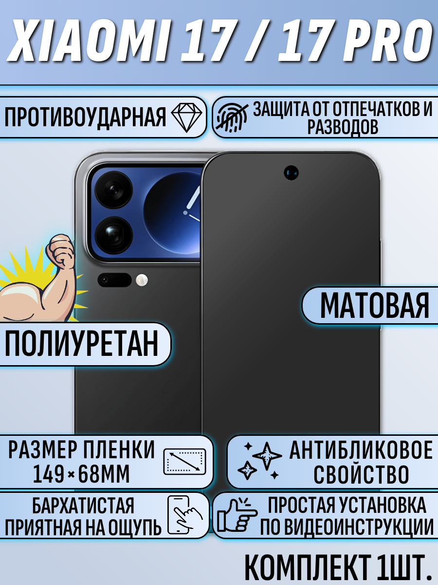 Гидрогелевая пленка Xiaomi 17 / 17 Pro матовая 1шт полиуретановая