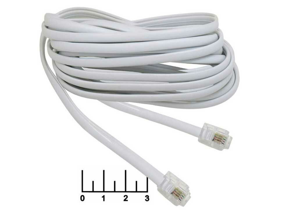 Шнур телефонный линейный 3м 6P4C (RJ-11) (белый) (18-3031)