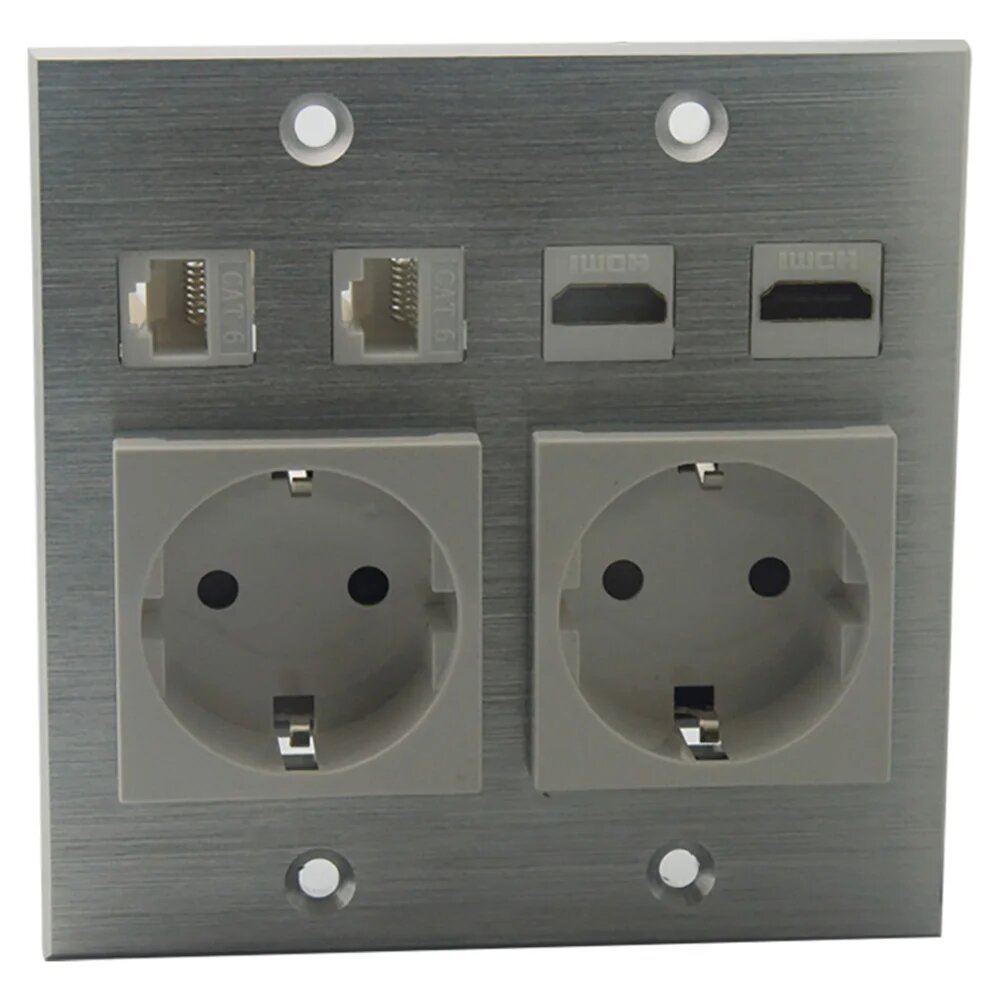 Алюминиевая настенная пластина 120 х 120 мм с 2 портами HDMI 2 портами CAT6 RJ45 2 порта розетка европейского стандарта