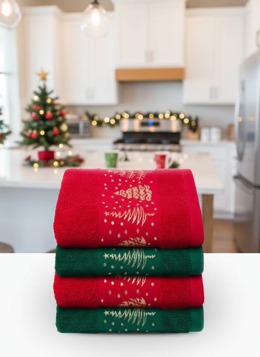 Набор кухонных полотенец 30×60см 4 шт полотенца кухонные новогодние Ёлки