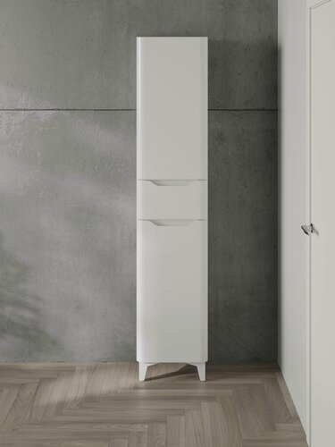 Изображение товара Шкаф пенал в ванную комнату, 40 см напольный с полками белый Милано правый