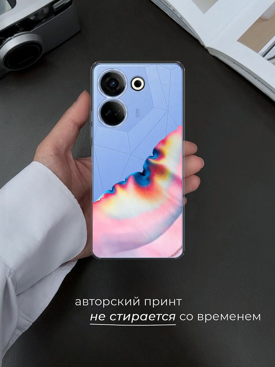 Чехол на Tecno Camon 20/20 Pro 4G / Текно Камон 20/20 Pro 4G с принтом Розовая акварель, прозрачный — фото 1