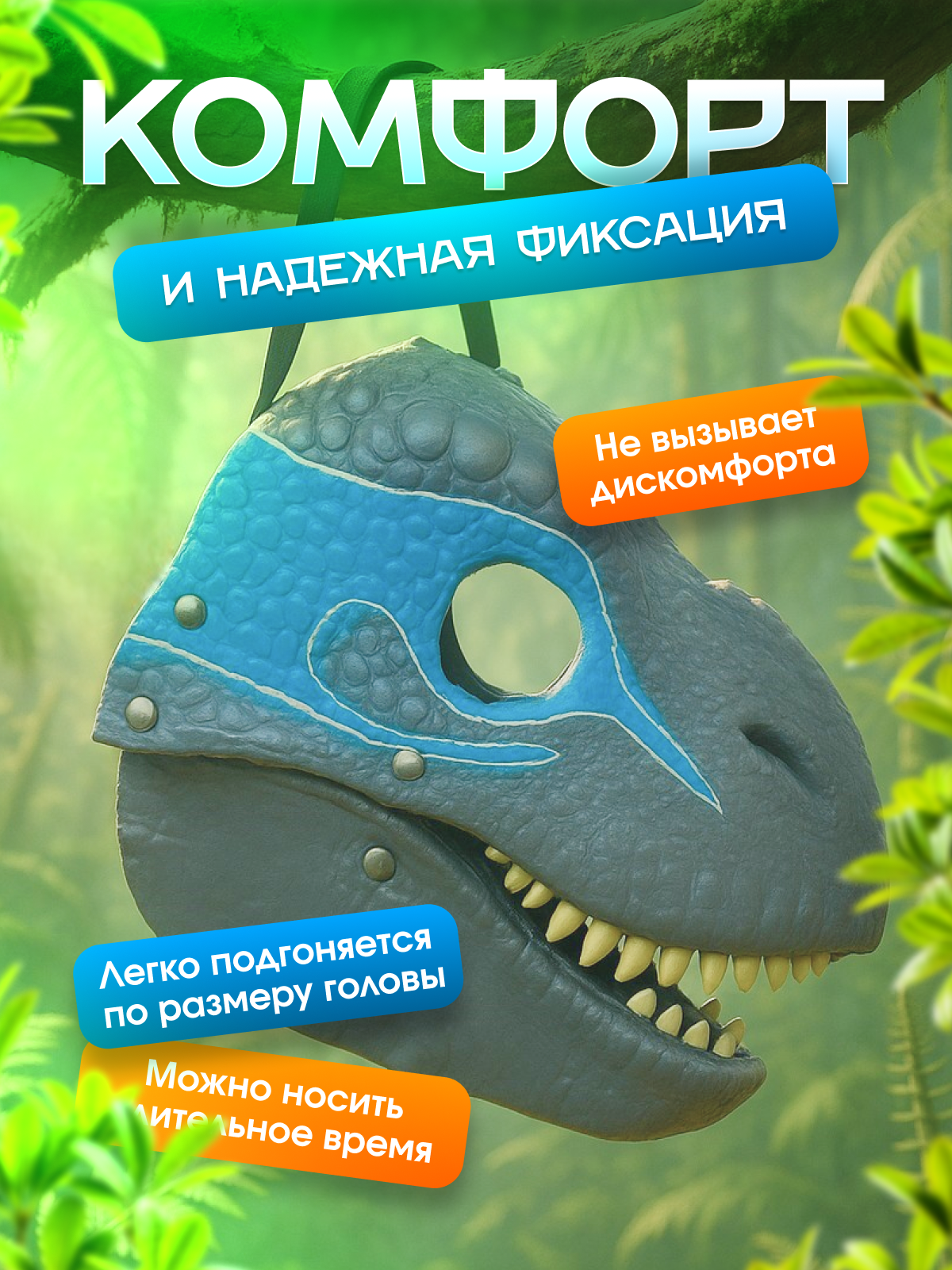 Маска динозавра из латекса Фурри, подвижная челюсть, для детей взрослых — фото 1