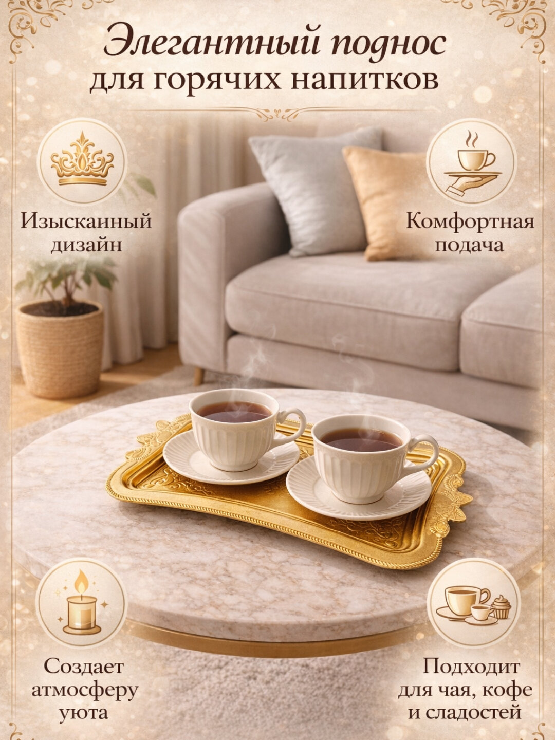 Поднос для горячих напитков с декоративным узором — фото 1