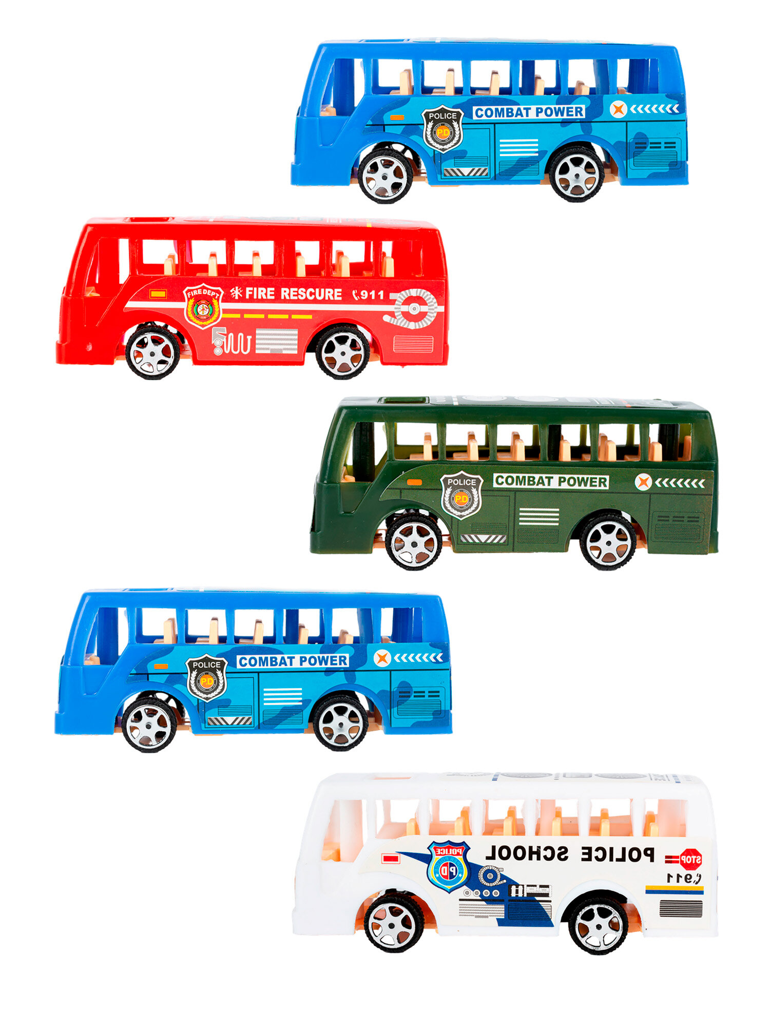 Набор игрушек 339-86 Инерционные автобусы, 5 штук, пластик, для мальчиков, от 3 лет