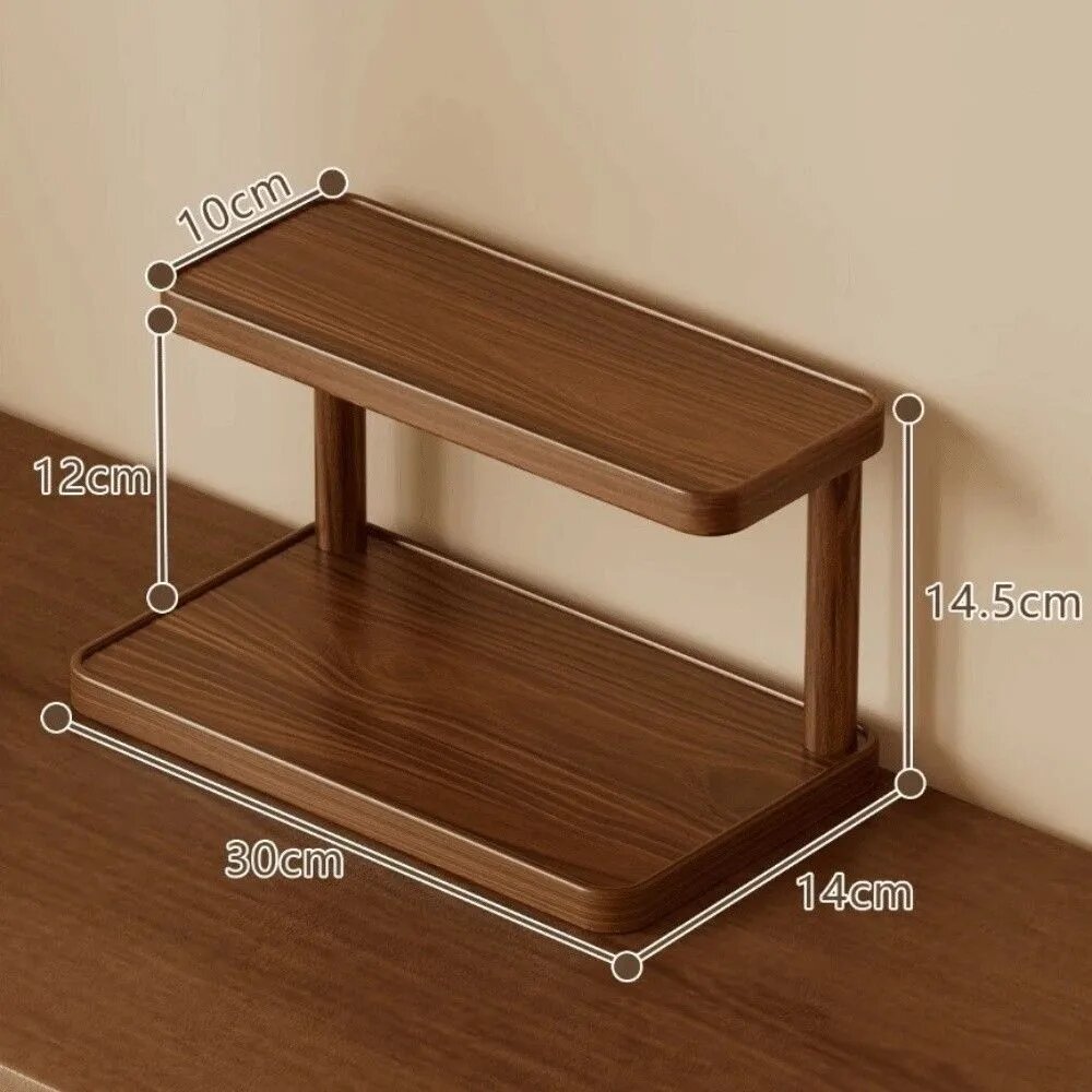 Коробка для хранения 2 слоя - 30x14x14.5 см, Деревянная подставка для хранения чашек, Коричневая