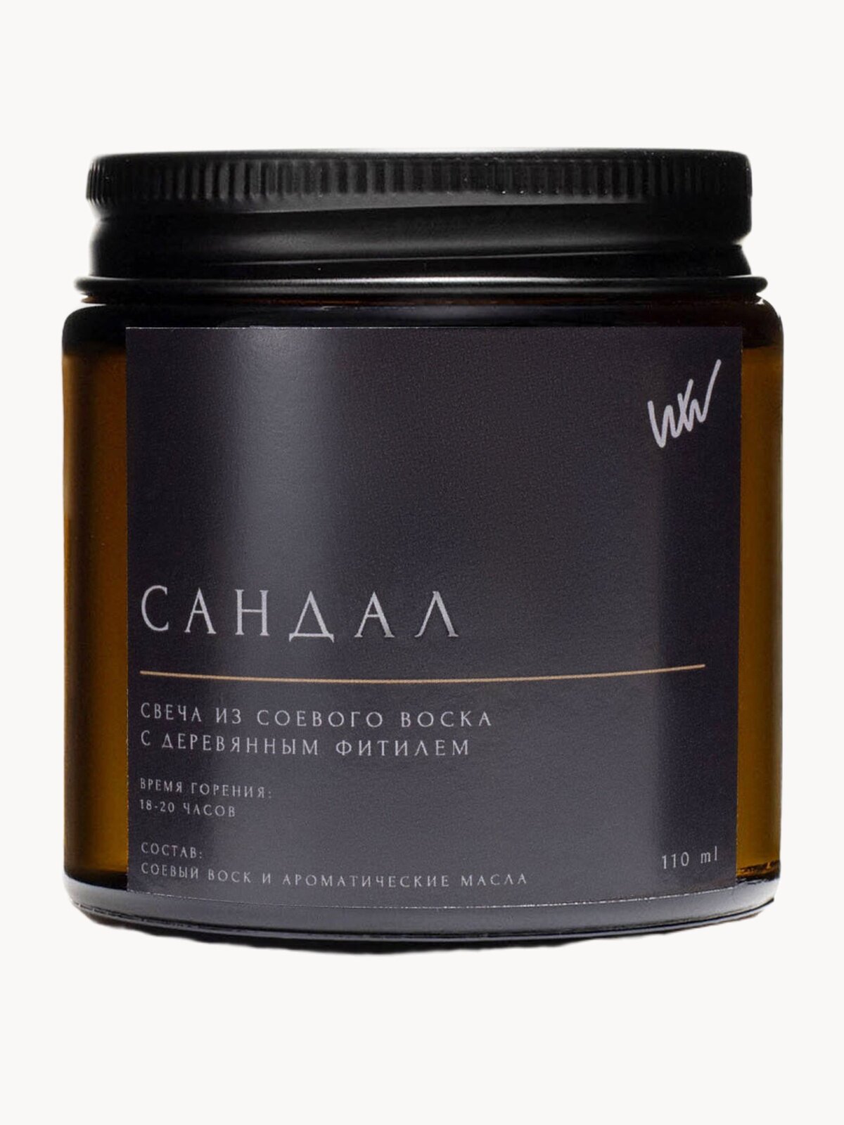 Свеча ароматическая WHALEWAY "Сандал", соевый воск/деревянный фитиль, 110 ml