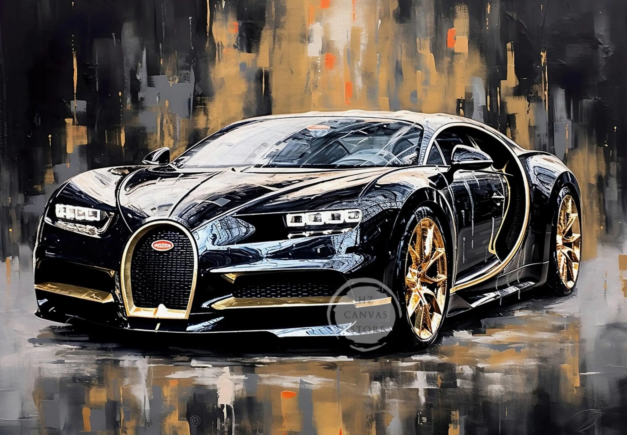 Черный Bugatti Chiron на холсте 50x70 см