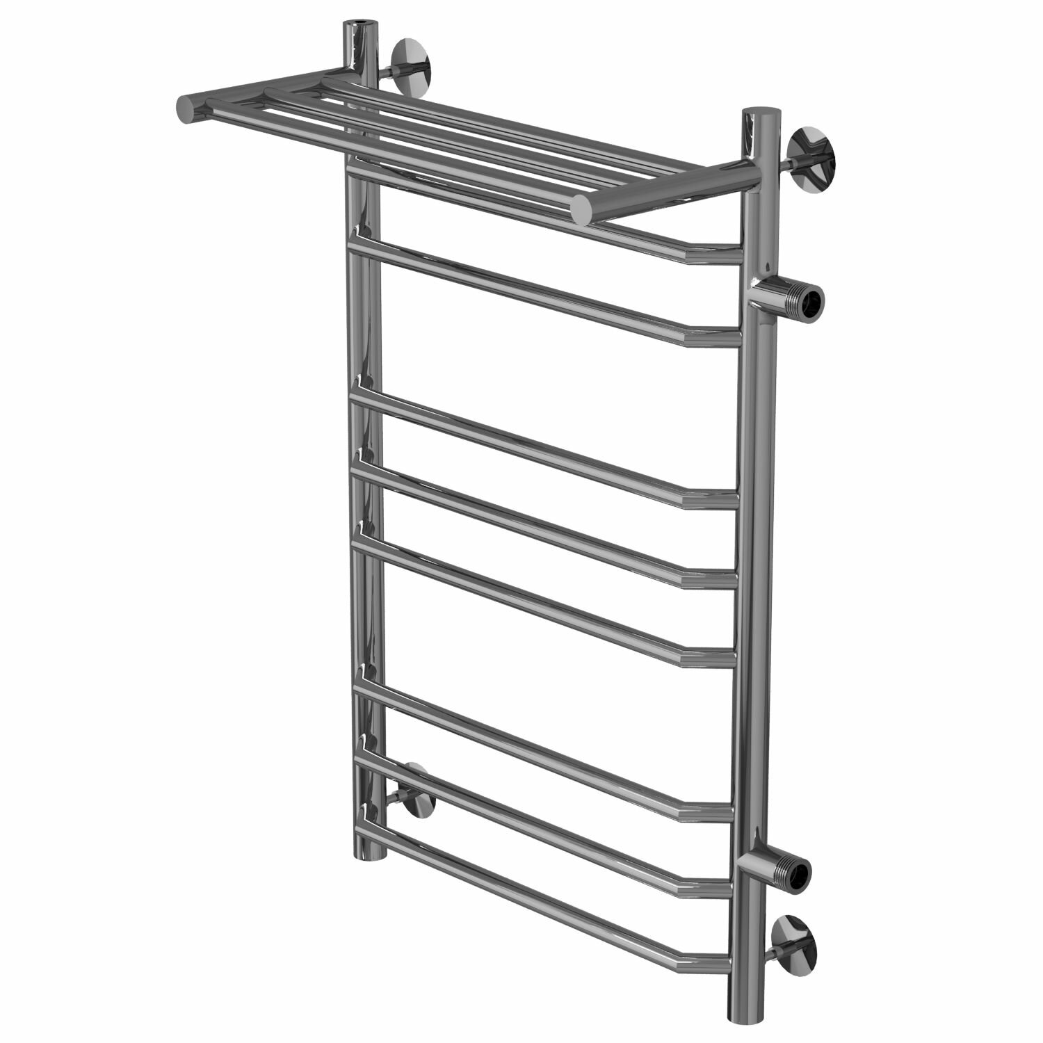 Полотенцесушитель-лесенка водяной 80х50х50 см (подключение 1' дюйм наруж. резьба 8 перекладин + полка правое подкл)