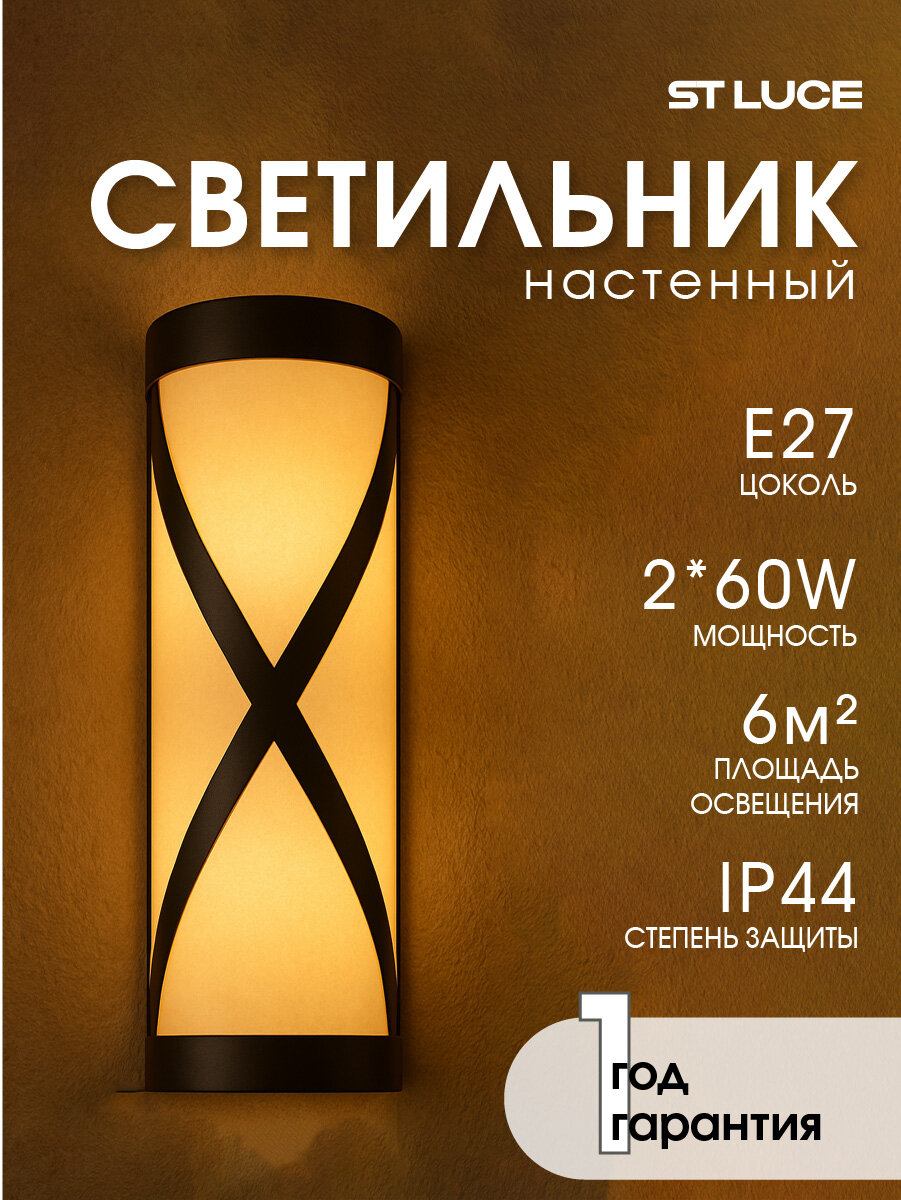 Светильник уличный настенный ST Luce Черный/Белый E27 2*60W IP44 SL076.411.01