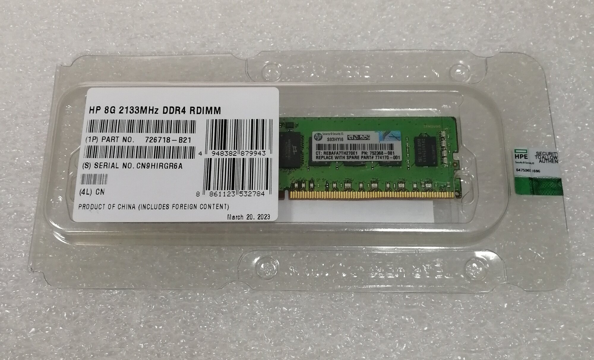 Оперативная память HP 726718-B21 8G 2133MHz DDR4 RDIMM серверная 774170-001 752368-081 SRx4 PC4-17000 CAS-15