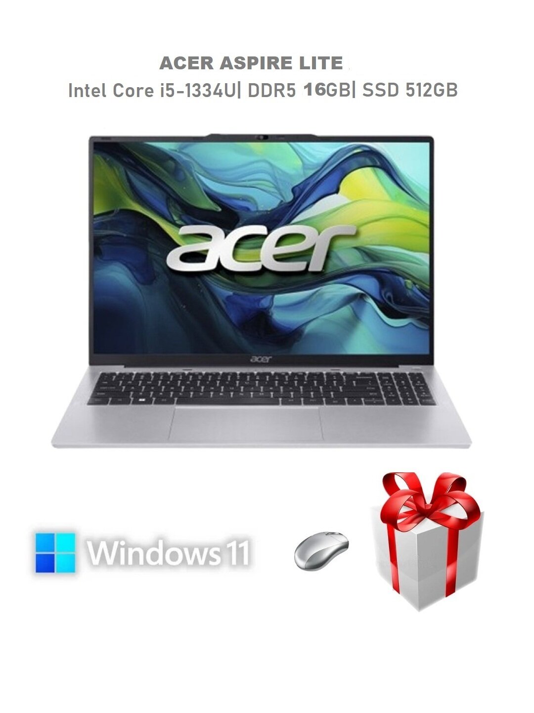Ноутбук ACER ASPIRE LITE, i5-1334U, 16GB, 512GB, 16' WUXGA IPS, WINDOWS 11