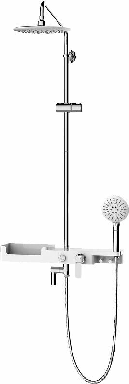 Душевая стойка Lemark Tropic LM7007C с тропическим душем со смесителем с изливом латунная белая хром рычаг сбоку с лейкой с девиатором матовая