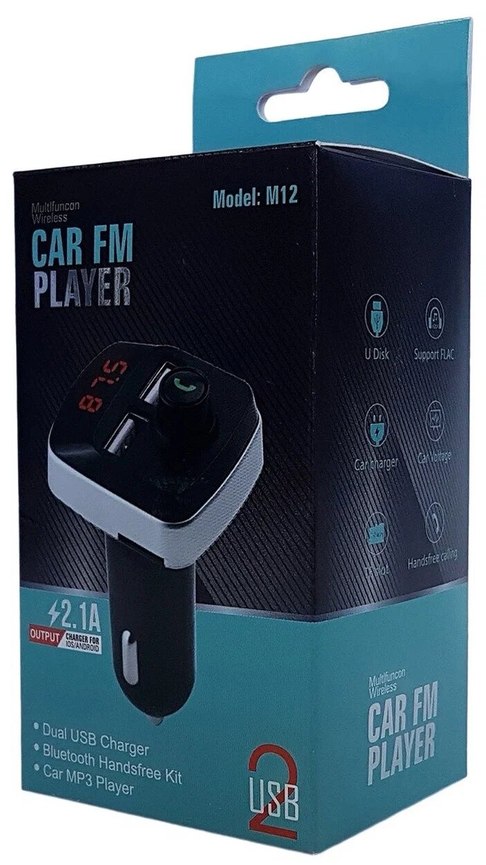 FM модулятор автомобильный трансмиттер М12 Car (дисплей BT черный)