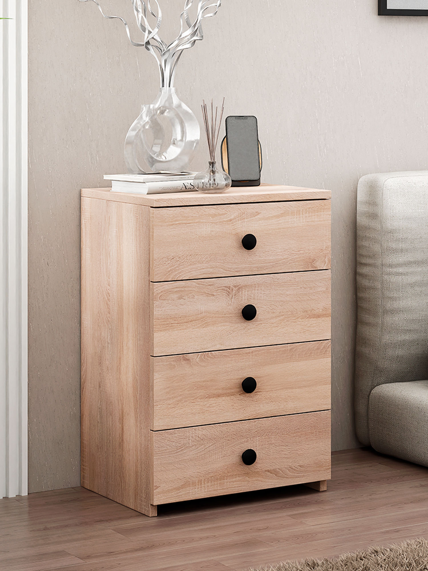 Тумба Vitto-79 дуб сонома с 4 ящиками, прикроватная, для прихожей, под стол, в коридор, в спальню, офисная