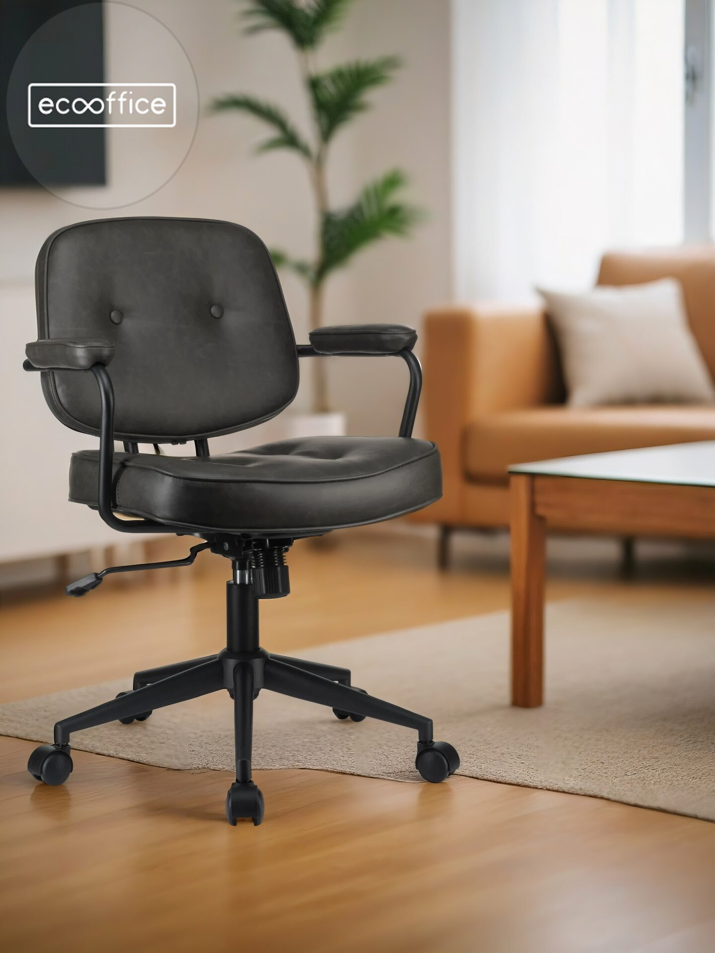 Кресло компьютерное офисное РВ Дизайн честер / RV Design CHESTER W-221, стул крутящийся на колесиках, Тёмно-серая экокожа