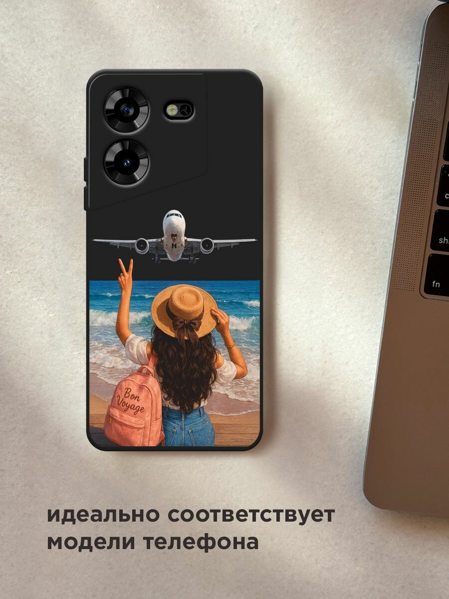Черный матовый чехол на Tecno Pova 5 / Техно Пова 5 с принтом "Bon Voyage" — фото 1