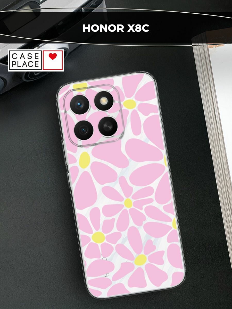 Чехол на Honor X8c / Хонор X8c с принтом "Розовые лепестки 2", прозрачный