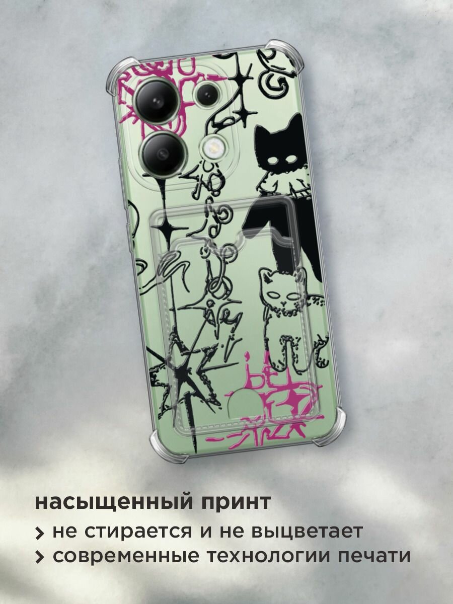 Чехол на Xiaomi Redmi Note 13 4G (Global) (Сяоми Редми Нот 13 4G) с картой и принтом "Готические котики" — фото 1