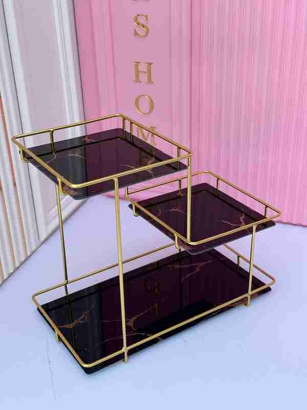 Органайзер металлический золотой металл черные стекло 3 секция, для косметики, парфюмерии, украшений, прямоугольный каркас
