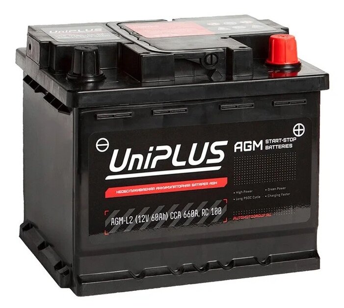 Аккумулятор автомобильный Uniplus Start-Stop AGM 60 А/ч 660 А обр. пол. Евро авто (242x175x190) L2.0