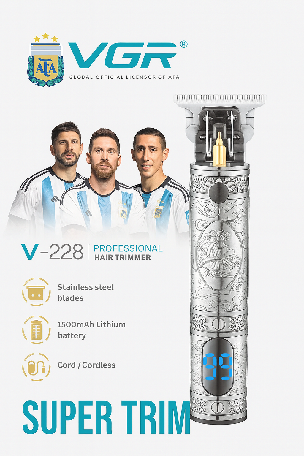 Машинка для стрижки VGR Beauty Hair Lab V-228, профессиональная, нержавеющая сталь