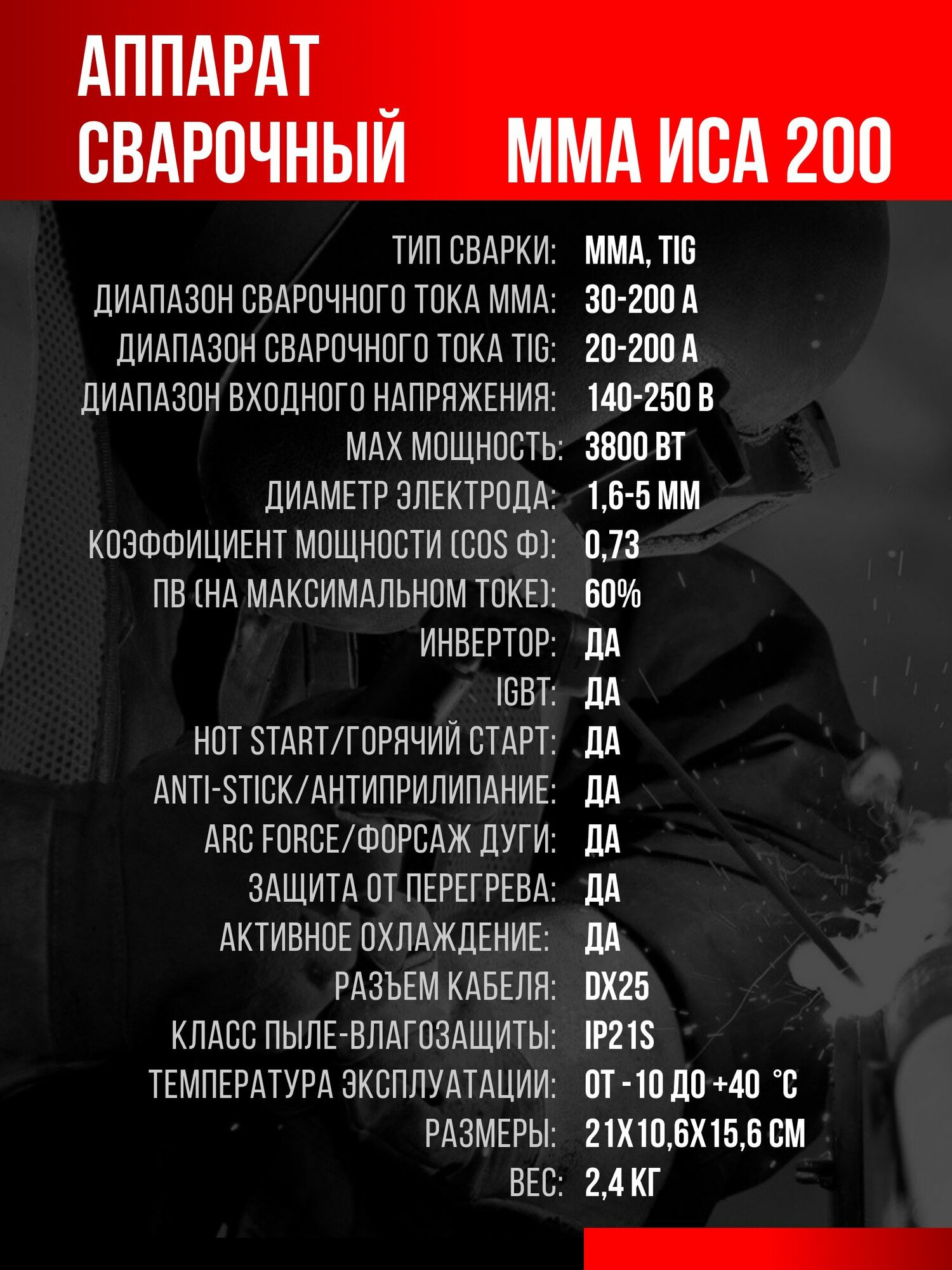 Сварочный аппарат инверторный ММА ИСА 200 — фото 1