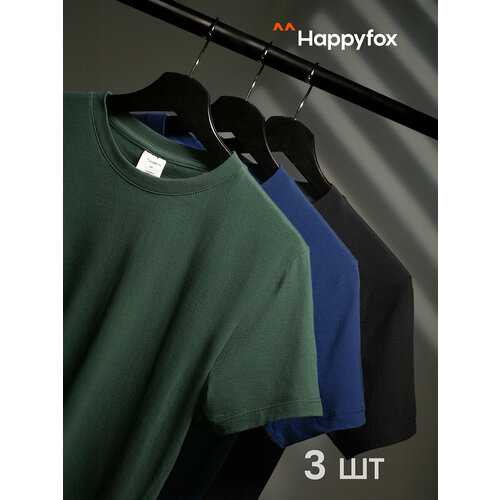 фото Футболка happyfox для мужчин, 3 шт., размер 48, синий, зеленый, черный