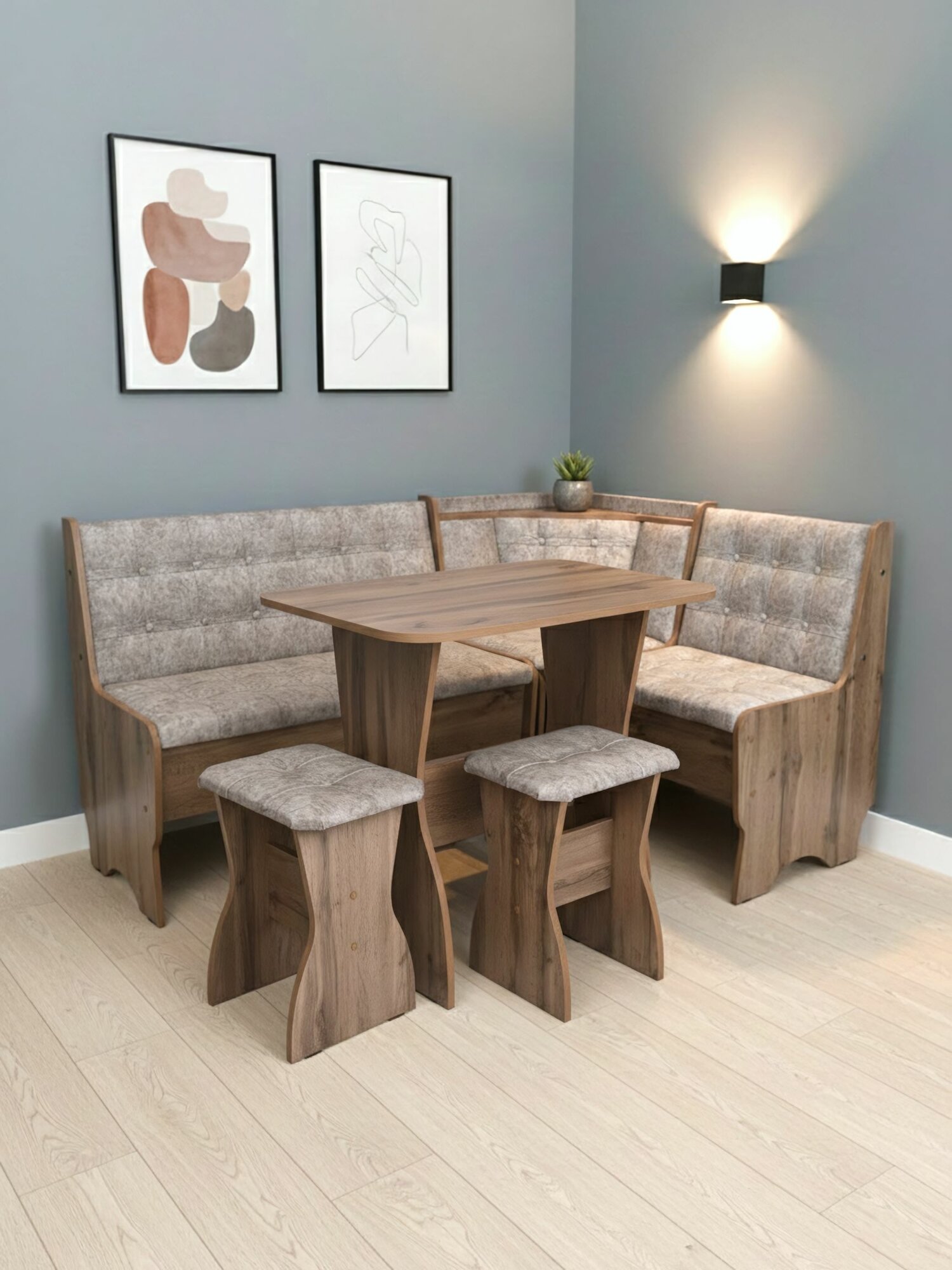 Кухонный уголок Мир Мебели "Алёнка-17" бежевый велюр с ящиками сборка универсальная