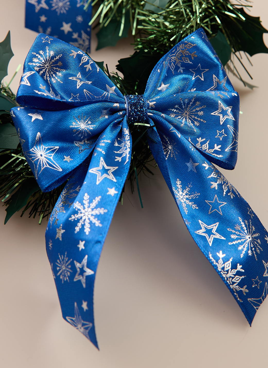 Набор ёлочных украшений, бант новогодний синий (5 шт в наборе, 11см)