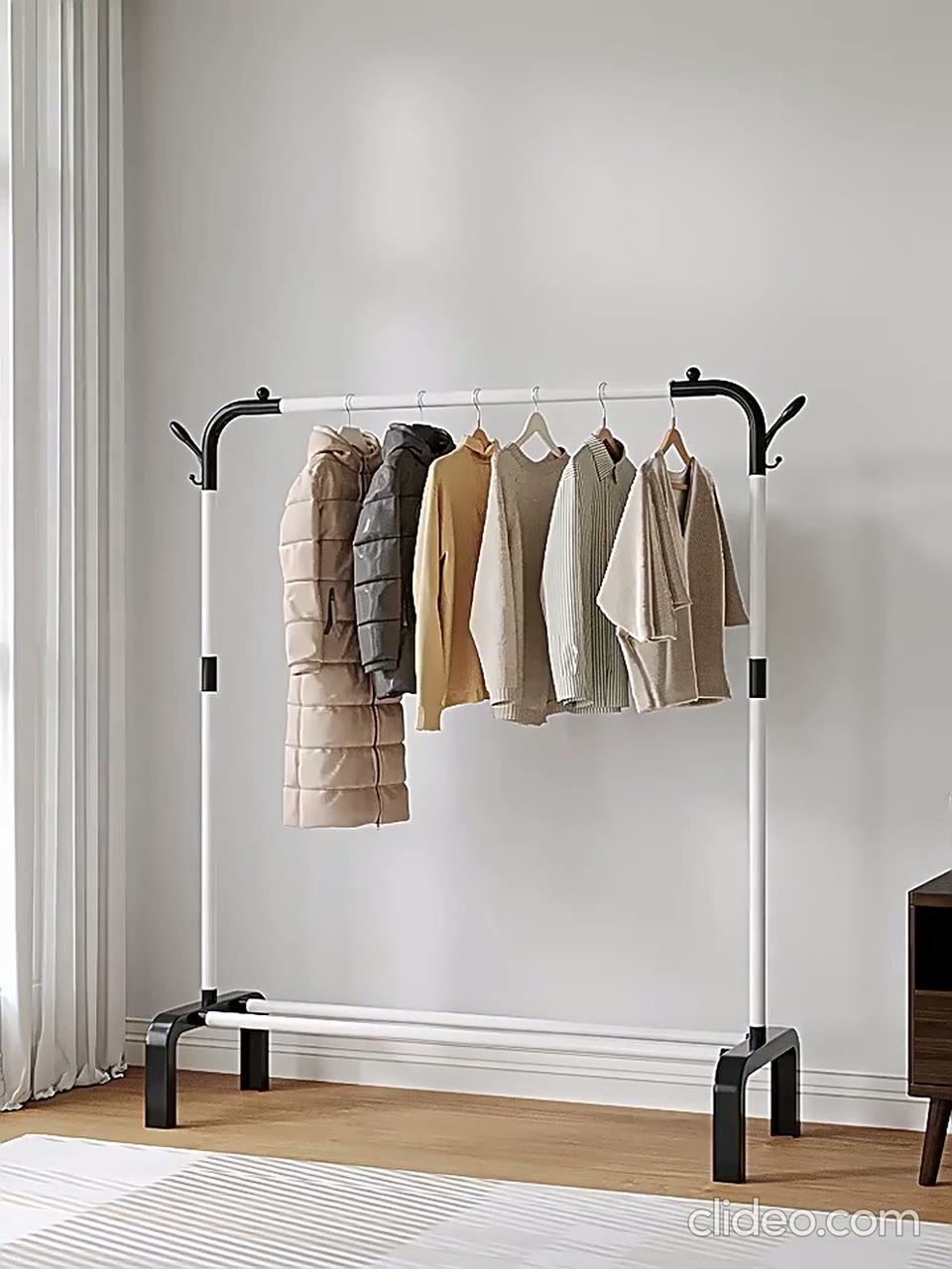 Напольная вешалка, с полками, с колесиками, для одежды и обуви — фото 1