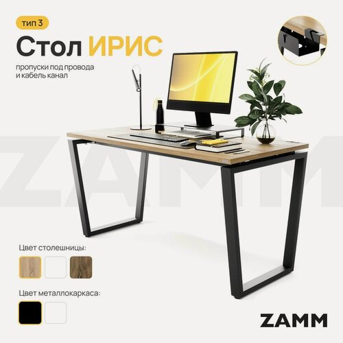 Изображение товара ZAMM Компьютерный стол Лофт, Письменный стол Ирис (Тип 3) с пропусками для проводов и кабель-каналом 120х70х75