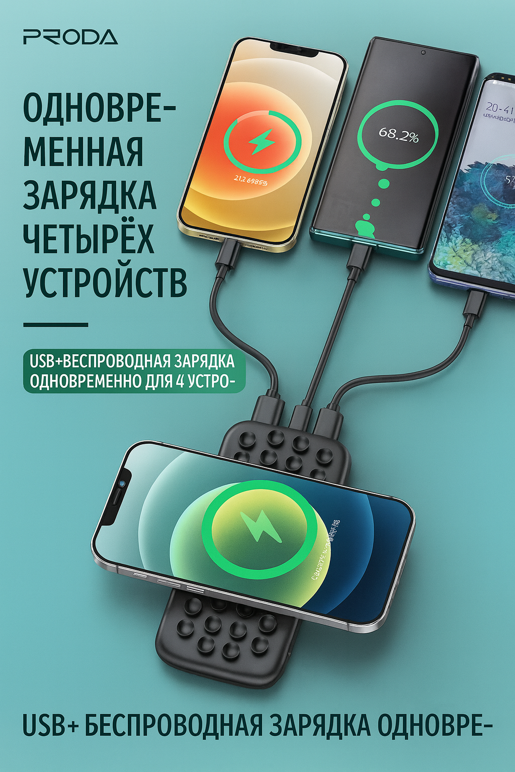 Proda PD-P76 многофункциональный, внешний аккумулятор Power Bank 10000 мАч с 3 выходами