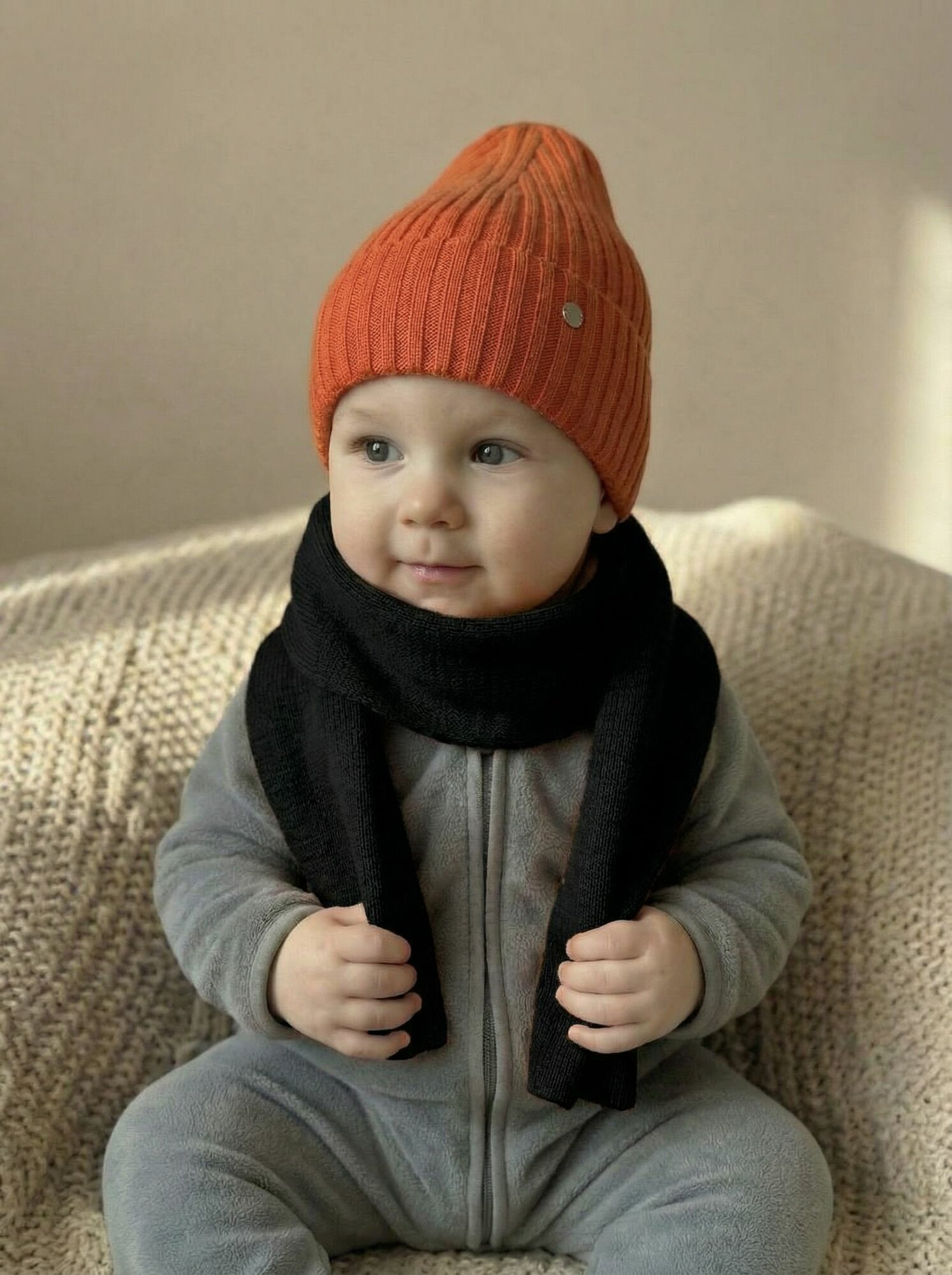 Шарф  для мальчиков88х14 см черный